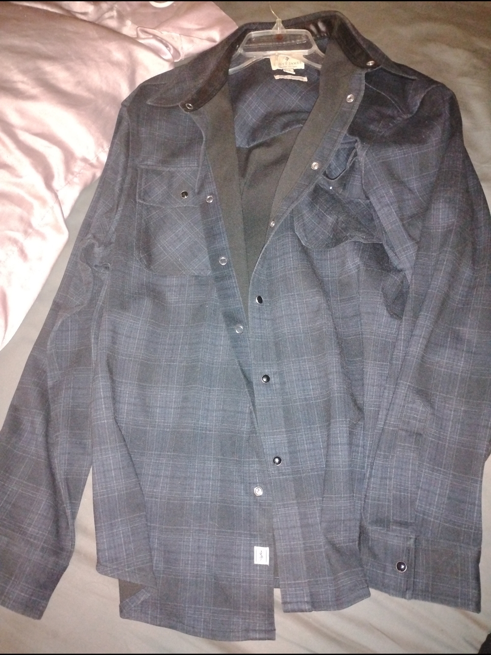 Scott James - England Navy Plaid Snap-Front " Shacket "